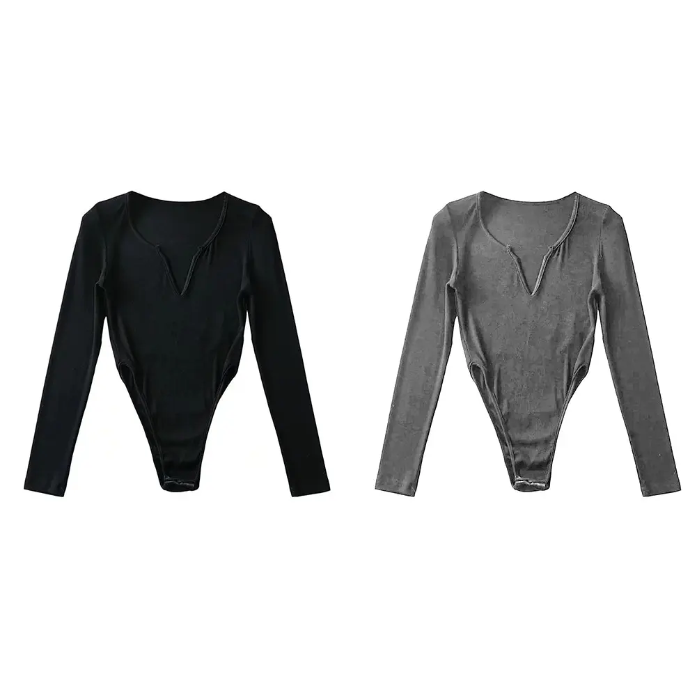 Bodysuit Cổ Notch, Màu Trơn Phong Cách Thường Ngày Áo Dài Tay, Thích Hợp Cho Mùa Xuân Và Mùa Thu, Quần Áo Nữ Umi