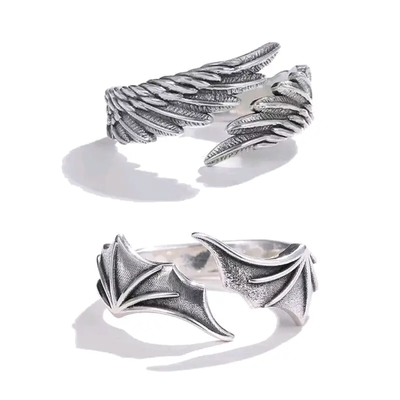 Nhẫn cặp đôi cánh thiên thần và Quỷ Youfan Trang sức xuyên biên giới Âu Mỹ Nhẫn hở cá tính nam nữ Titan Women