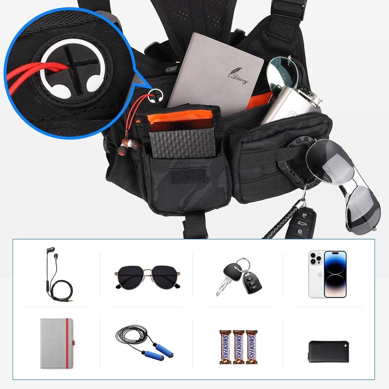 TikTok Shop Chest Bag For Men Tactical Inspired Sports Utility Chest Pack EDC Pouch Bag With Built In Phone Holder for Workouts Running Cycling Black