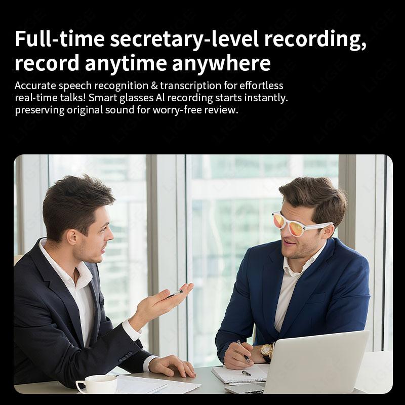 LIGE AI Smart Glasses 6K HD Camera Glass Multifunctional Bluetooth Call Voice Assistant Music Play Translation Glasses 2026 New