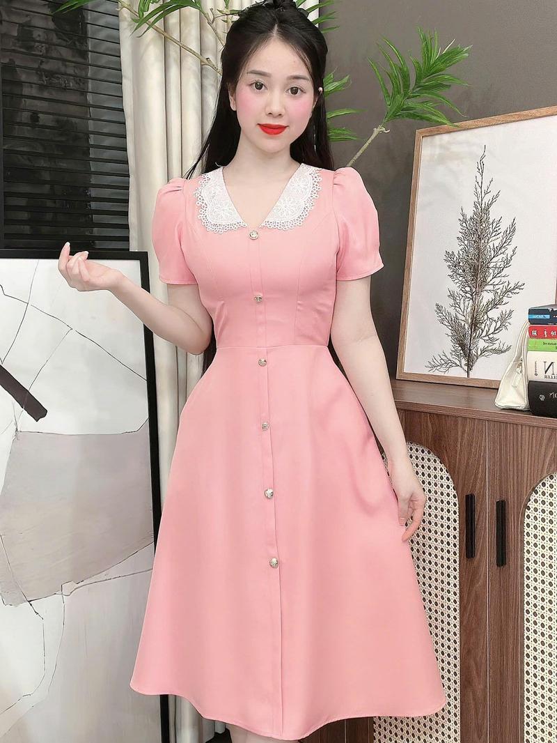 Product Introduction of (U90) Đầm thiết kế form xoè cổ phối ren sang trọng vải mềm mặc mát che khuyết điểm đính cúc sang trọng đi làm đi tiệc đều đẹp váy hela by Thương Lê U90 16