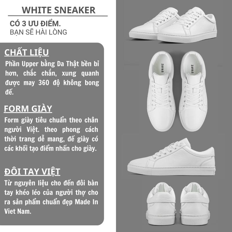 Product Introduction of Giày sneaker nam ZAVAS full trắng da thật không bong tróc form giày gọn thời trang - Z68 Shoes Đế Bằng 4