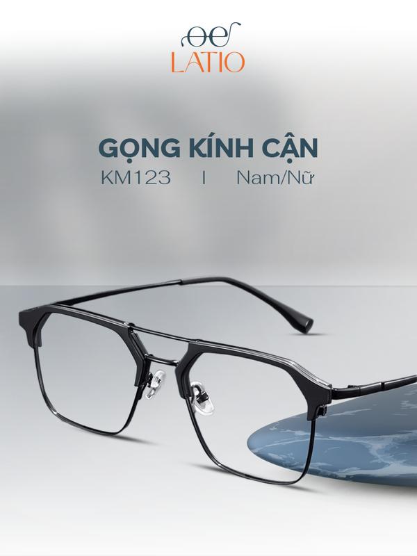 Gọng Kính Nam Nữ Latio viền nối ấn tượng kiểu dáng chữ nhật lịch lãm trẻ trung đệm mũi Silicone êm ái - KM123