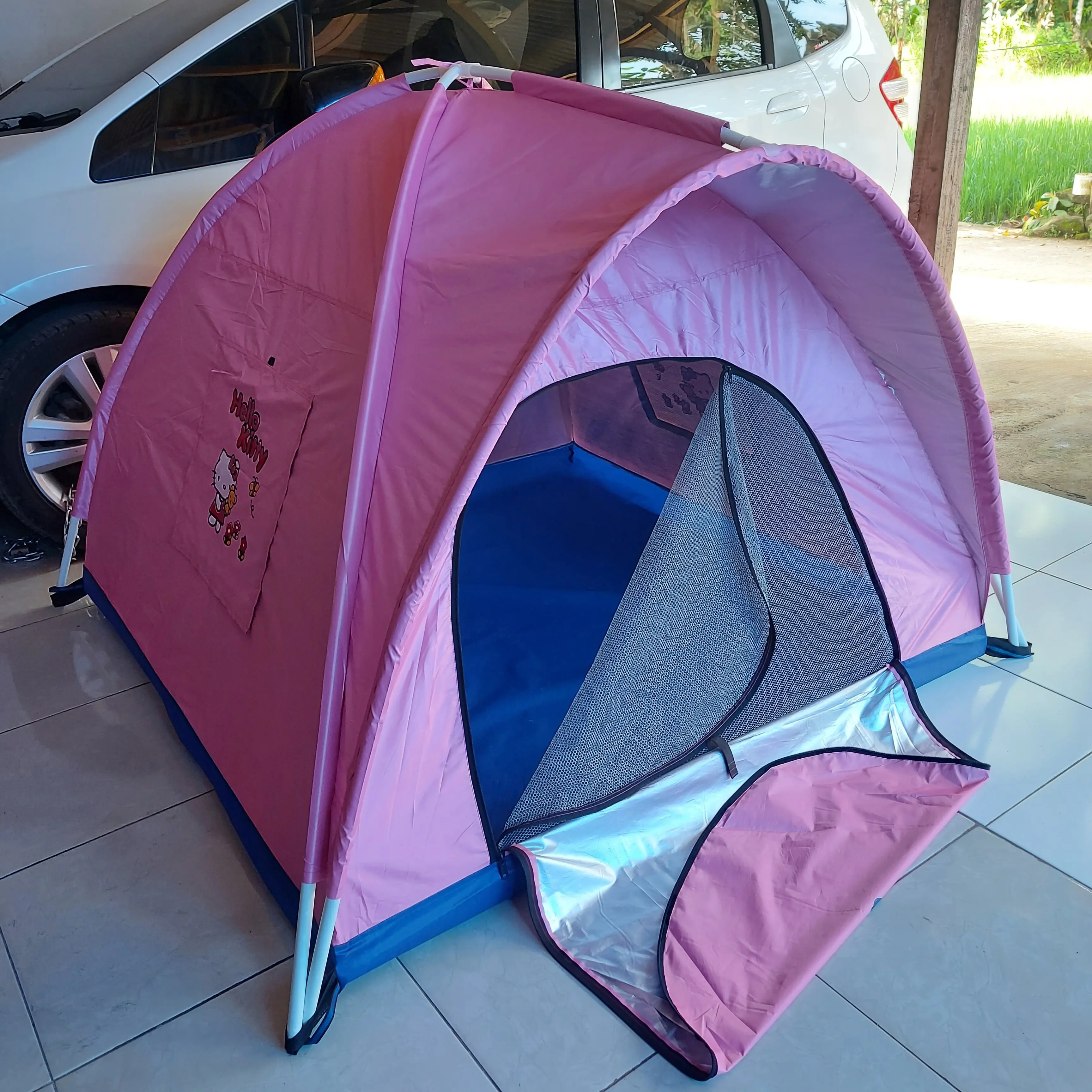 Tenda Anak Warna Pink Baby Karakter Hello Kitty 120cm| Dari Paralon  Murah | Camping | Bahan Parasut Anti Air Bisa COD Motif Terbaru
