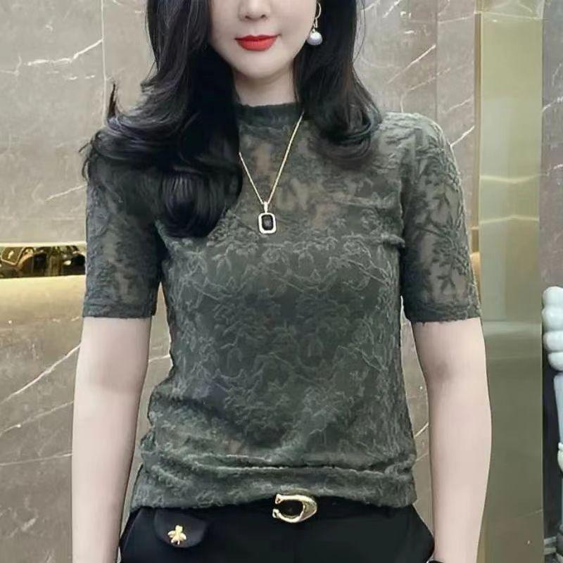 Product Introduction of Áo Sơ Mi Ren, Dành Cho Nữ, Áo Thun Ngắn Tay, Thời Trang, Jacquard Siêu Trong Suốt, Dệt Kim Mỏng, Thích Hợp Cho Mùa Hè Top Shirt 4