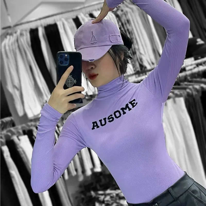 Áo dữ nhiệt AUSOME Dài tay  Thun tăm cổ lọ Ôm gọn Nữ Women Top Umi Xám Sport 2