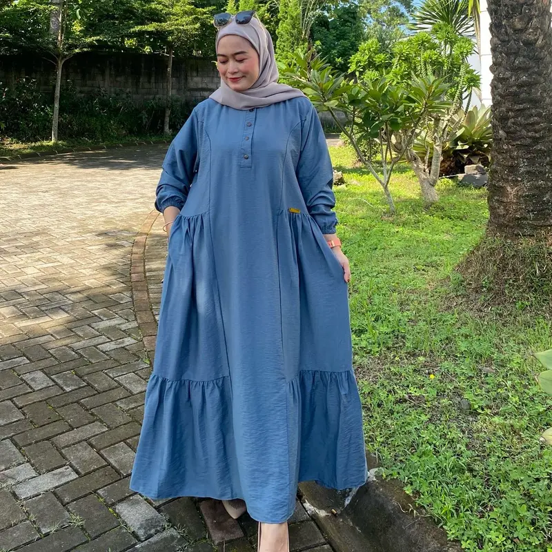 GAMIS WANITA GITA REMPEL LONG DRESS KATUN POLO LINEN PREMIUM LD120 1