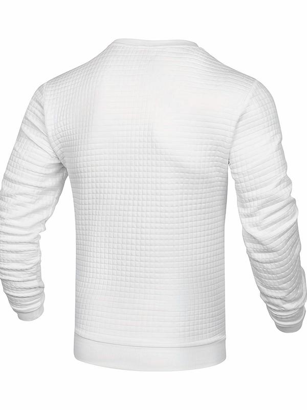 Men's Plain Waffle Round Neck Summer Sports Sweatshirt, Regular Fit Casual Comfy Long Sleeve Pullover for Spring & Fall, Men's Sportswear Longsleeves Crewneck Tops for Indoor Outdoor Gym Workout Running, Menswear 1
