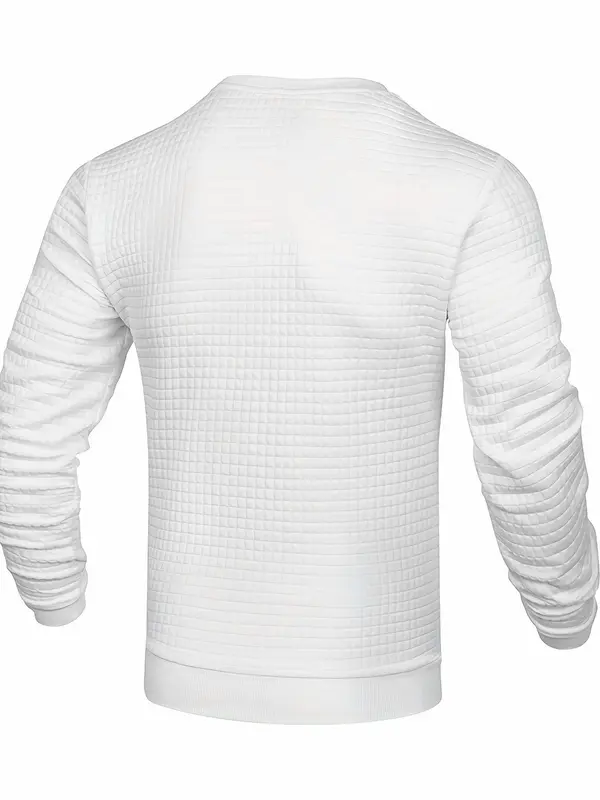 Men's Plain Waffle Round Neck Summer Sports Sweatshirt, Regular Fit Casual Comfy Long Sleeve Pullover for Spring & Fall, Men's Sportswear Longsleeves Crewneck Tops for Indoor Outdoor Gym Workout Running, Menswear 1