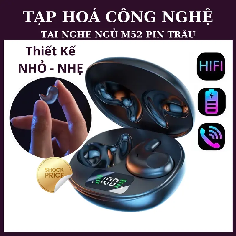 Tai Nghe Bluetooth 5.4 Nhét Tai Nhỏ Gọn  M52 Mẫu Mới Mỏng Nhẹ Nằm Ngủ, Micro Tích Hợp, Hàng Nhập Khẩu Cao Cấp - Earphone, Nghe Nhạc 0