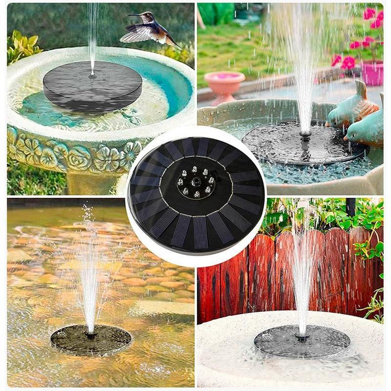 Product Introduction of Solar Fountain, Solar Bird Bath Fountain Pump with 6 Nozzles, Outdoor Watering Submersible Pump for Ponds, Swimming Pools, Gardens, Fish Tanks, Aquariums 6