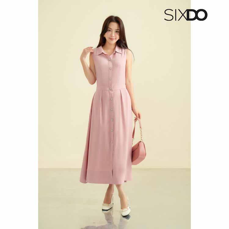 Đầm dáng A sát nách cổ sơ mi SIXDO (G-Pink Sleeveless Woven Flared Dress) 0