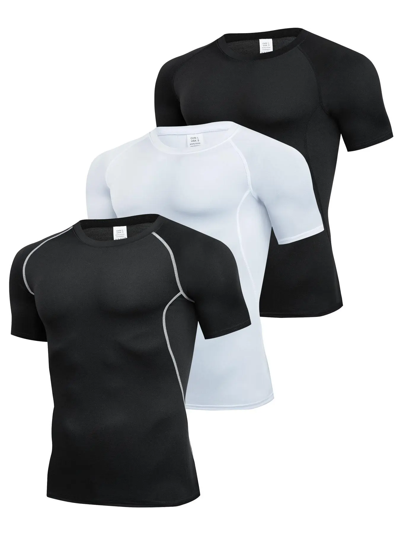 Men's Contrast Binding Round Neck Compression Sports Tee, Quick Drying Breathable Crew Neck Short Sleeve T-shirt for Training Running Gym Workout, Gym Wear, Compression Shirts, Casual Men's Dry Fit Sporty Top for All Seasons, Activewear, Workout Tops