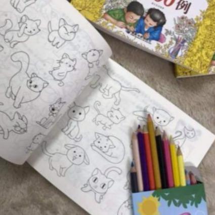 combo cuốn tập tô màu 5000 hình Tặng hộp 12 bút chì màu loại dài ngộ nghĩnh