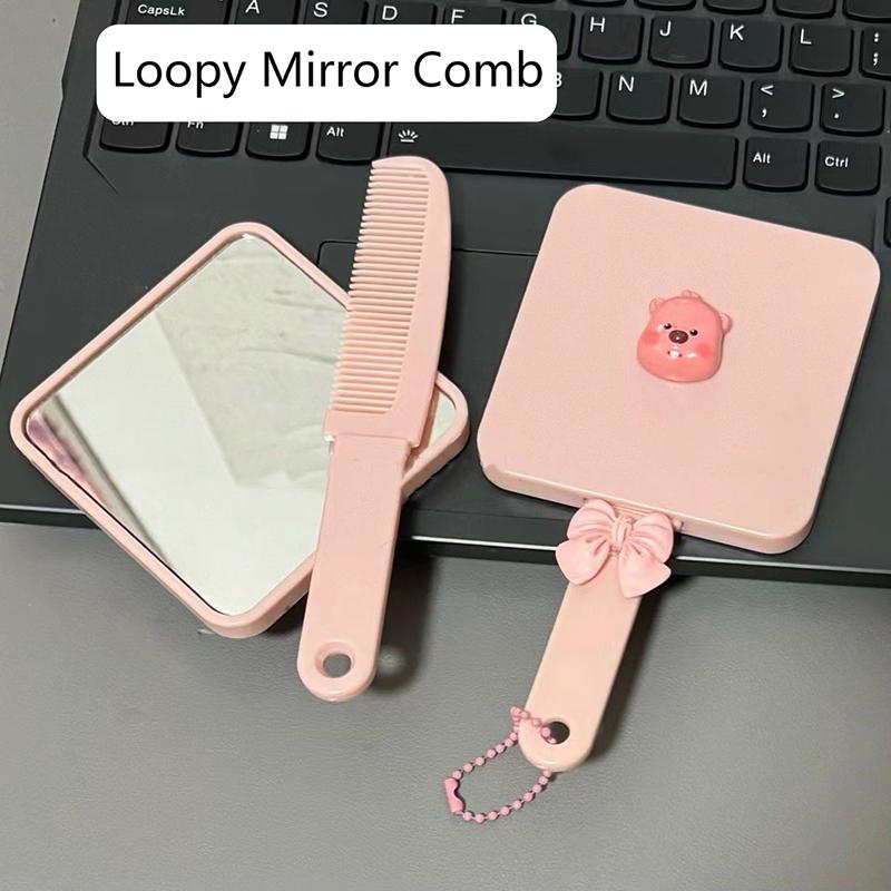 [zir] Gương trang điểm di động màu hồng với lược hình vuông hoạt hình Gương cầm tay cho cô gái Quà tặng Dụng cụ mỹ phẩm Gương trang điểm Cosmetic