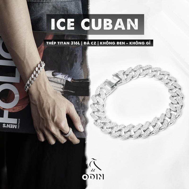  Vòng tay Odin Ice Cuban đính đá CZ - Thép titan 316 không đen không gỉ - bảo hành 12 tháng - Tặng kèm 1 nhẫn thép titan 