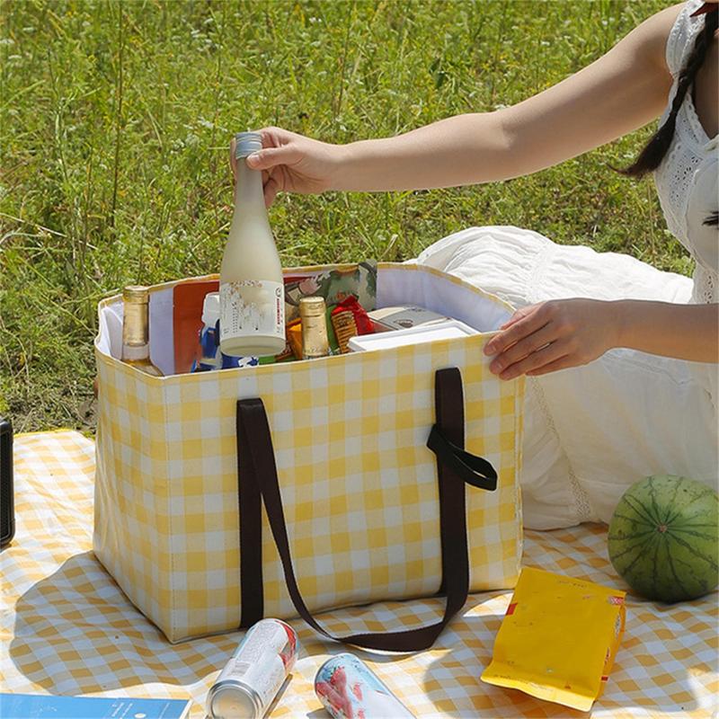 Large Capacity Picnic Basket, 1 Count Portable Foldable Picnic Bag for Spring Holiday Outdoor Camping Picnic, Outdoor Accessories 0
