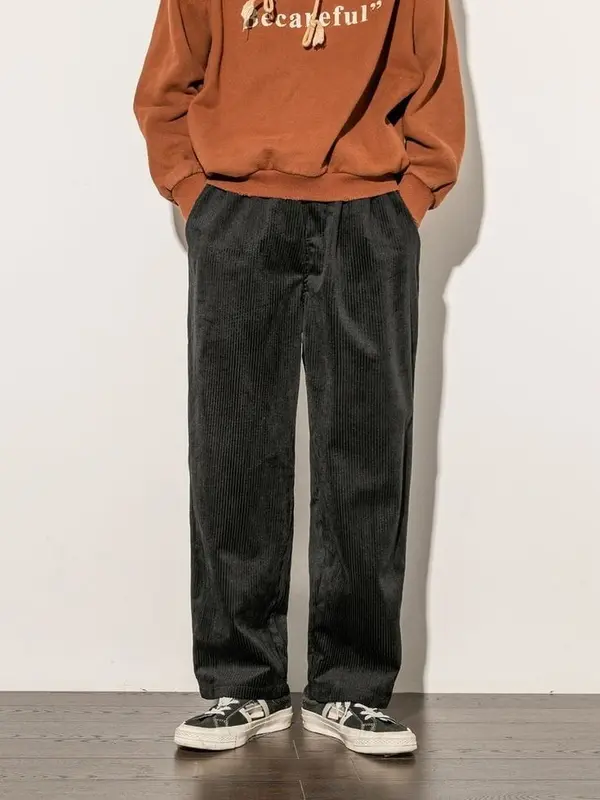 Celana Panjang Corduroy Pria Model Korean Style Celana Oversize Corduroy Hitam Tartan Nyaman Formal Standar Kerja Santai Casual 1