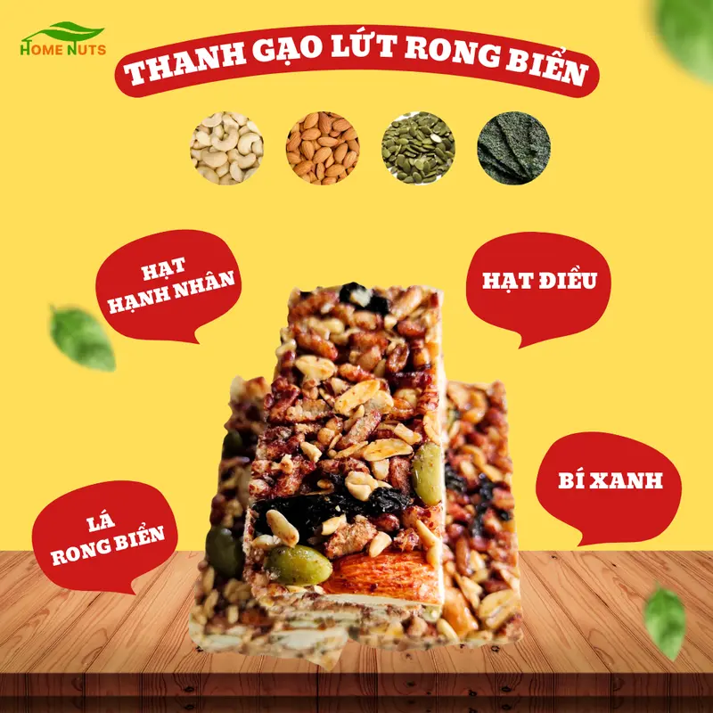 Thanh Gạo Lứt, thanh cơm gạo lứt hạt dinh dưỡng Home Nuts Snack Food 500gram Ăn Vặt 1