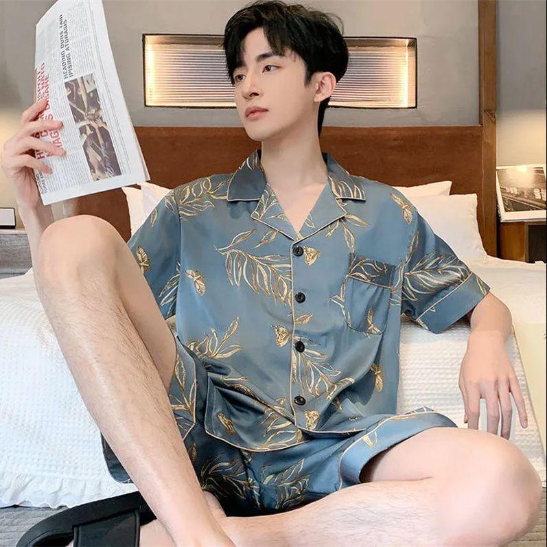Bộ Đồ Ngủ Lụa Lạnh Dành Cho Nam Giới, Mỏng Mùa Hè, Quần Đùi Ngắn Tay, Lụa Nhân Tạo Cao Cấp, Ngoại Cỡ, Thích Hợp Mặc Nhà Mùa Hè, Bộ Đồ Áo Menswear Nhung 6