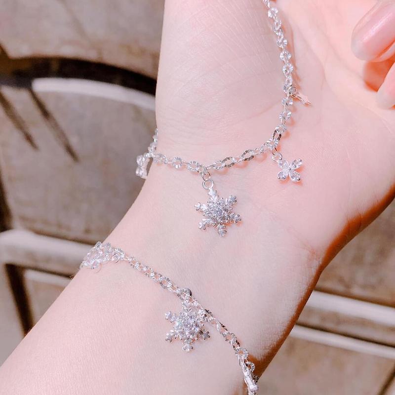 Lắc tay 01 bạc ta treo hoa tuyết xinh xắn LTJ  Sinh nhật Hàng ngày Thanh lịch Tốt đẹp Hằng ngày Vietnam Silver Bracelets & Anklets lactay  chucai 0
