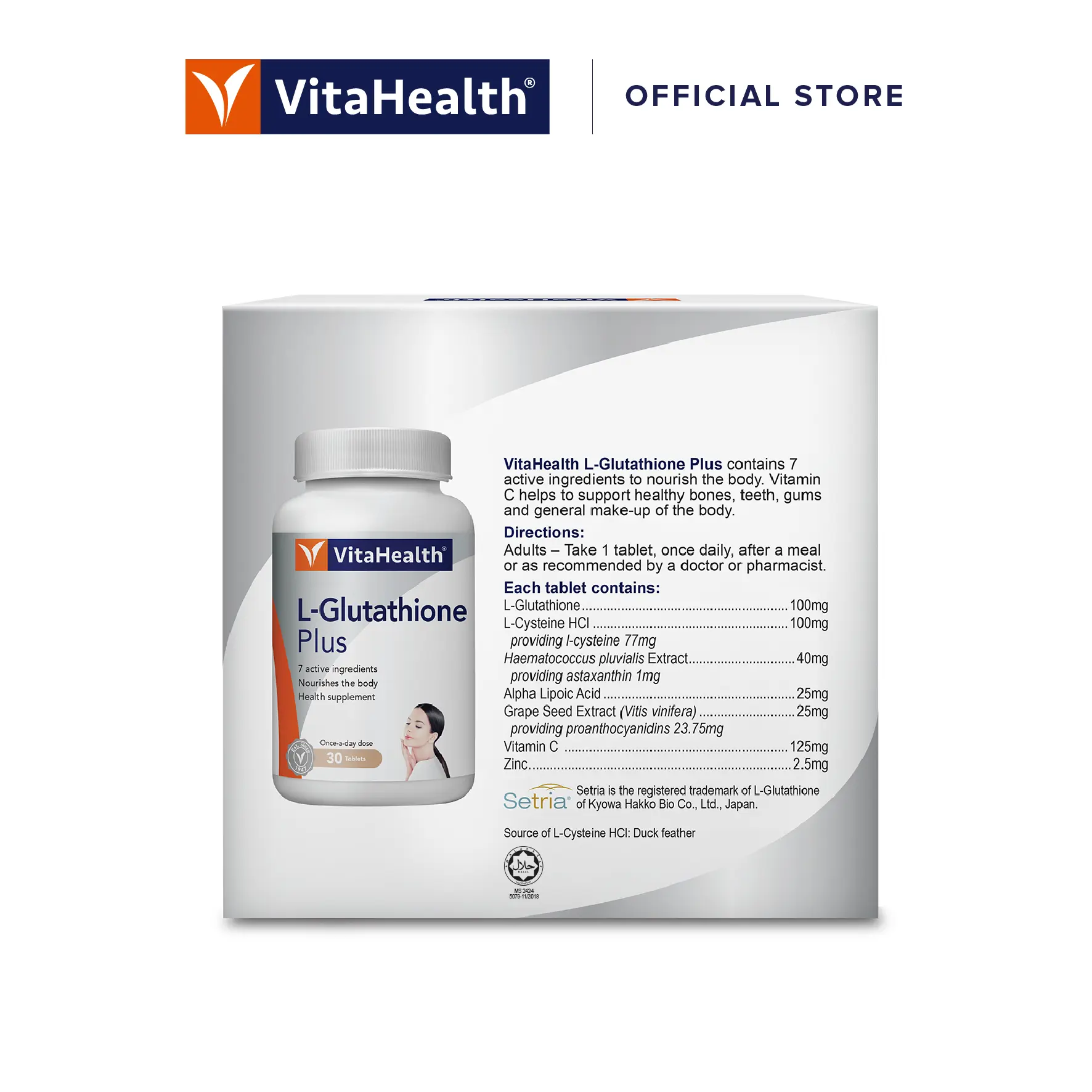 VitaHealth L-Glutathione Plus for Skin Whitening [Expiry 8/2028]