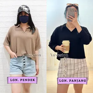 4567 starshire collar vee knit top Fit Knitwear Wanita Atasan Crop Rib Pendek Casual Basic Cardigan