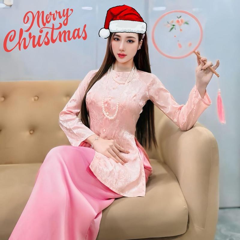 Xưởng May Hân Nguyễn - B.A47 - Bộ Áo Bà Gấm Hoa Cài Nút Cổ Tròn Tay Dài ( QUẦN ĐEN ) Nữ Women Top