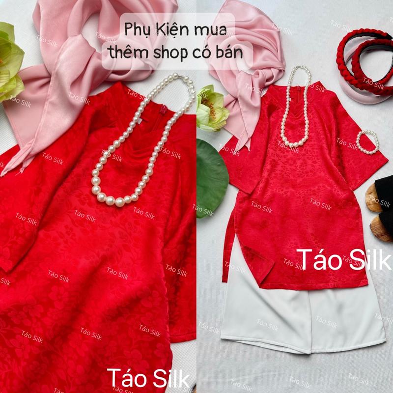 Bộ Áo Dài Bé Gái Cổ Trụ Màu Đỏ Vải Gấm Cao Cấp Chỉ Áo, Quần (Ảnh Shop Chụp) 6