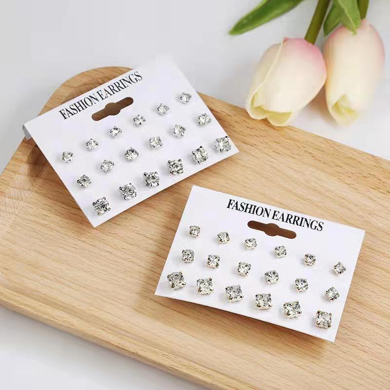 Product Introduction of Bộ Bông Tai Đinh tán Thời Trang, 9 Đôi, Kết Hợp Đơn Giản, Bông Tai Họa Tiết Hình Vuông, Dành Cho Nữ, Bông Tai Mới 15