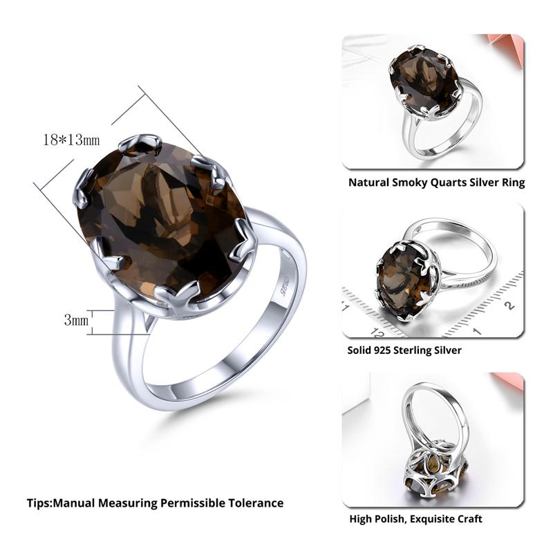 Product Introduction of Natural Smoky Quartz Solid Sterling Silver Women Rings 11 Carats Brown Crystal Classic Simple Style Mother's Day Birthday Gifts US Size 8 1