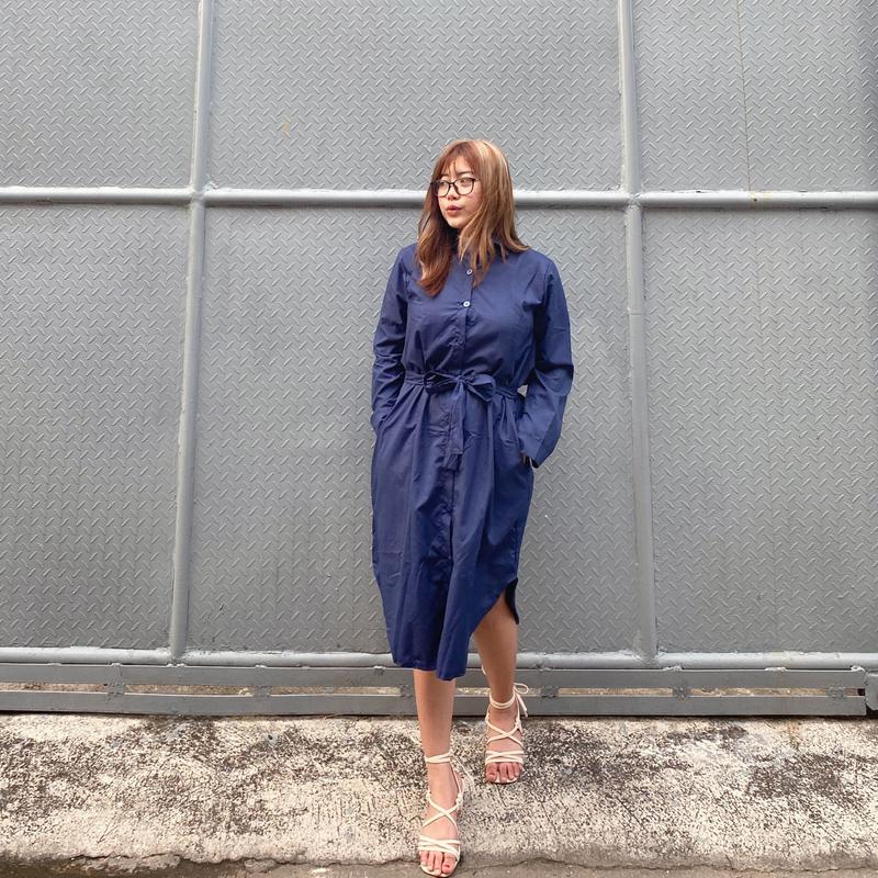 TREXUS - ZEC Dress Kasual HENA / Dress Casual Anastasia / Kemeja Dress Midi Wanita Polos Full Kancing Lengan Panjang 3