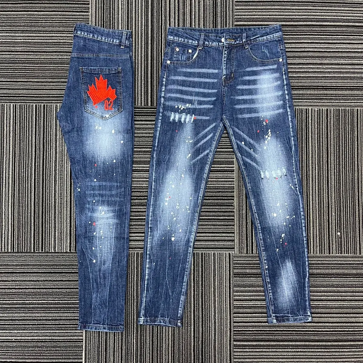 Quần jean xanh đậm hoạ tiết lá thêu Menswear Nam