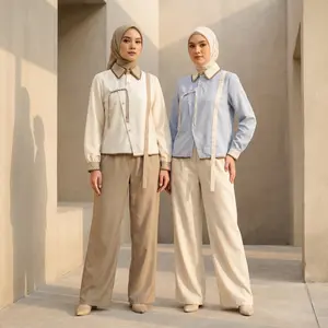 [ready stock]Asaya Setelan Wanita Muslim 2 Pcs - Kemeja Kontras + Celana Kulot Nyaman