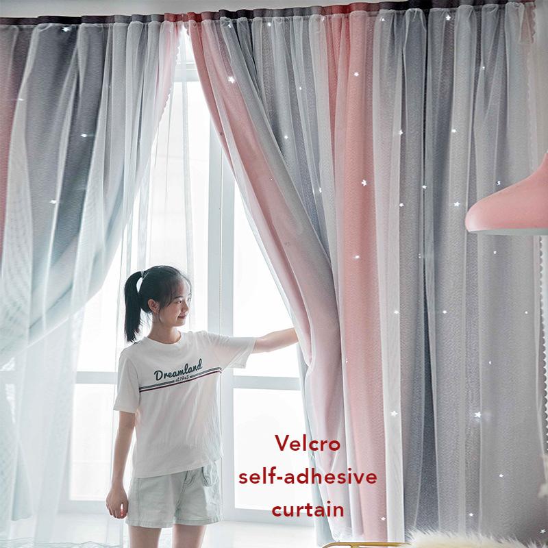 Blackout Curtains, Household Velcro, Self-adhesive Shading Bedroom, Living Room, Atmospheric Rental House Curtains (150×270cm)