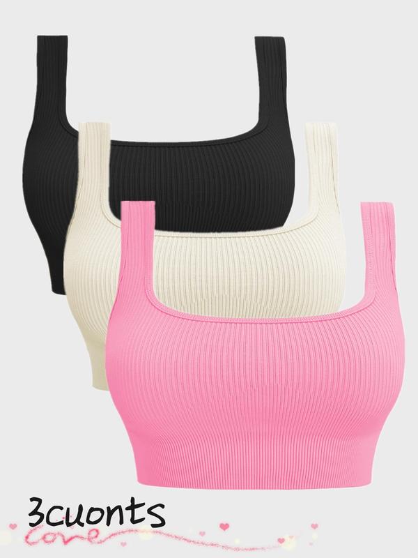 Women's Solid Backless Sports Vest, Breathable Comfortable Square Neck Sports Top for Yoga Gym Workout, Ladies Sportswear for All Seasons 0
