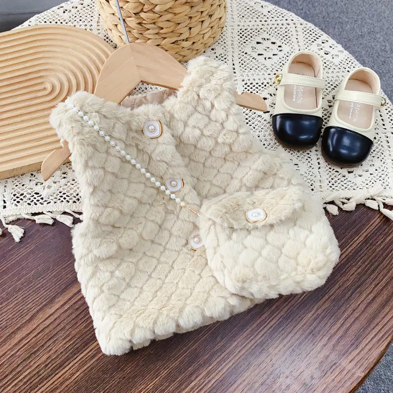 Áo gile lông cho bé, 2 màu hồng/nâu kèm túi cúc ngọc, bên trong trần trám size 8-15kg 4