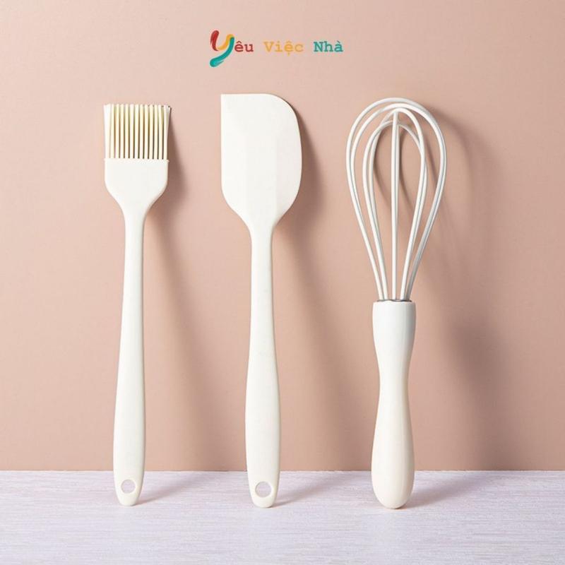 Bộ 3 Dụng Cụ Làm Bánh Bằng Silicone Cao Cấp Chống Dính, Chịu Nhiệt Cao - Cây Vét Kem, Cây Đánh Trứng, Cọ Quét Dầu
