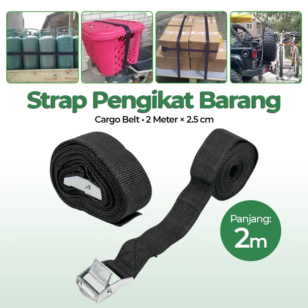 Tali Ikat Barang Strap 2 Meter - Tali Strap Pengikat Barang Sabuk Cargo Belt Rope 2M