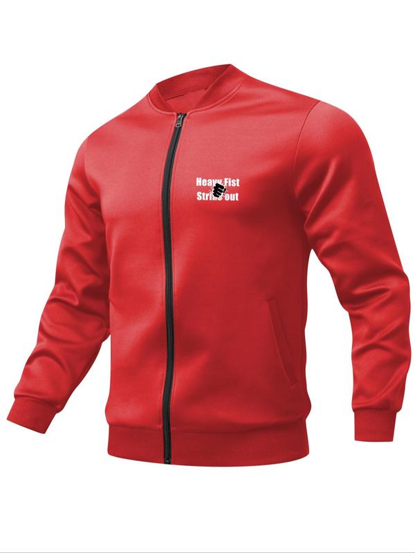 Men's Regular Fit Letter Print Zip Up Jacket, Casual Long Sleeve Pocket Outerwear for Daily Wear, Fashion Men's Clothes for All Seasons 7