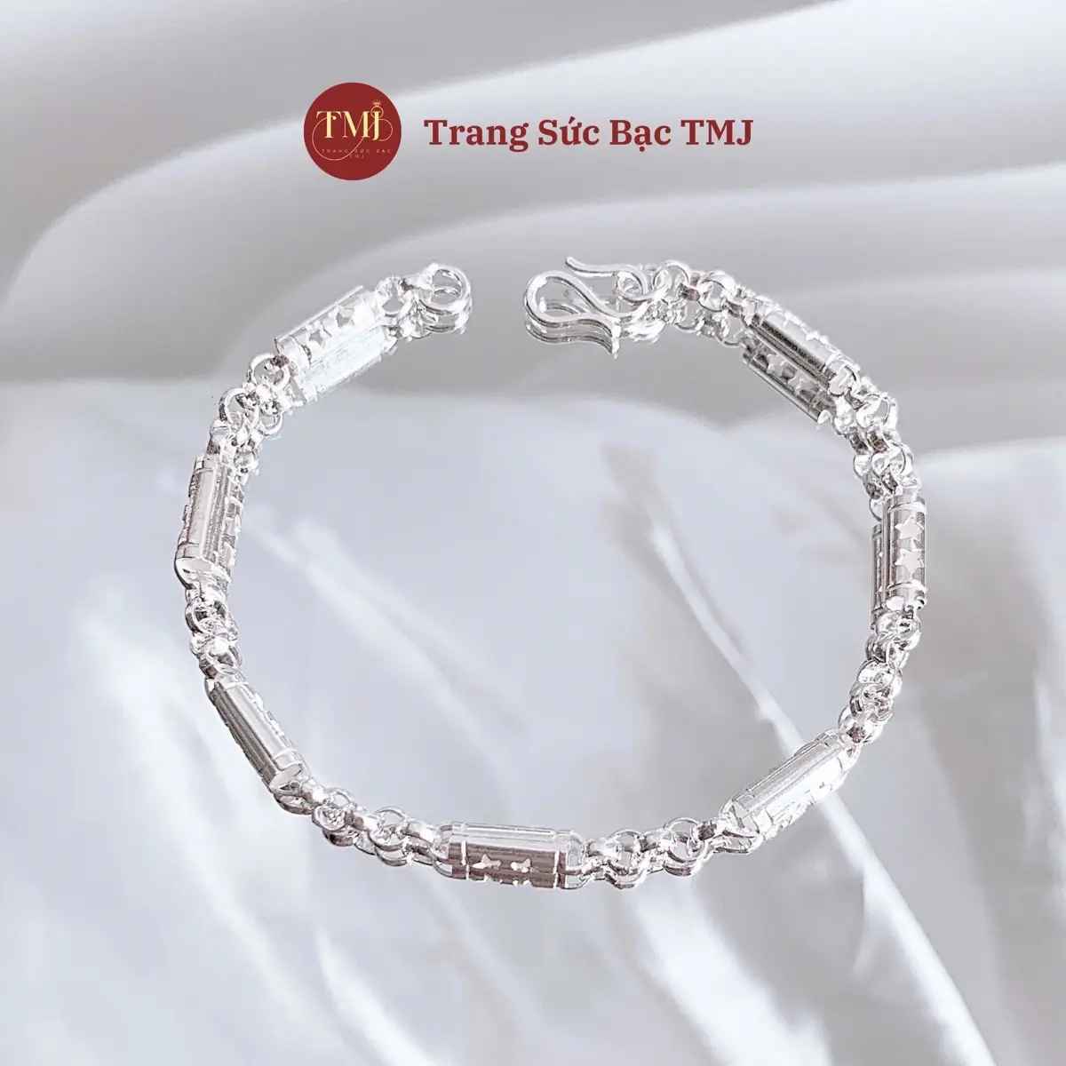 Lắc tay Nam Bạc Ta thiết kế dáng đốt ổng khắc hình ngôi sao dày dặn cá tính(Tặng Kèm Hộp,Có Bảo Hành Làm Sáng)