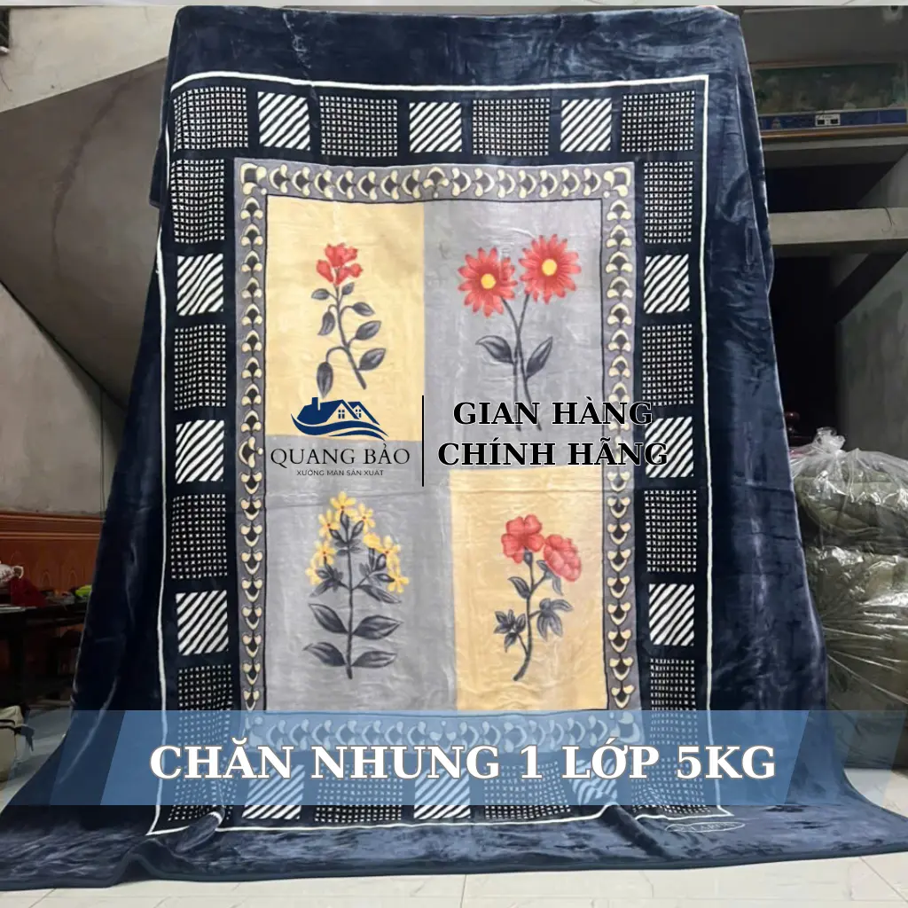 Chăn Nhung Tuyết Cao Cấp 1 LỚP ( cân nặng thực tế 5KG-5KG3 ) vải nhung mềm mại ấm áp họa tiết tùy theo lô hàng -Xưởng Màn Quang Bảo
