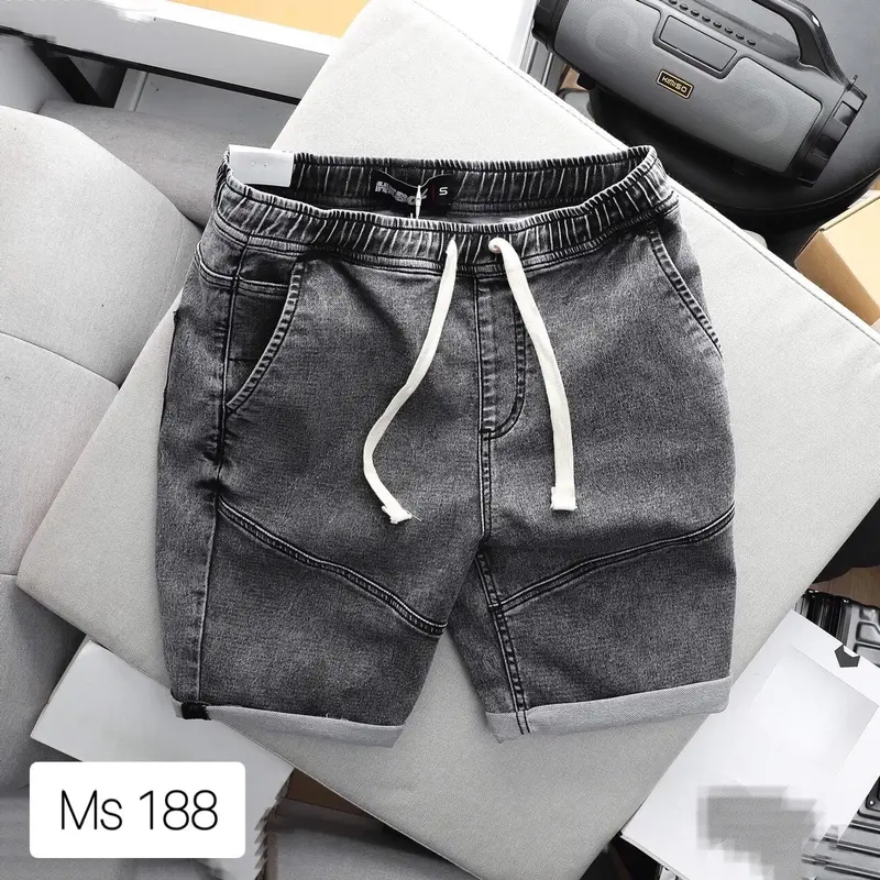 Quần Short Jean nam dây rút co giãn đa chiều thoải mái phong cách để đi du lịch biển Menswear Pants Có Túi - Cotton 0