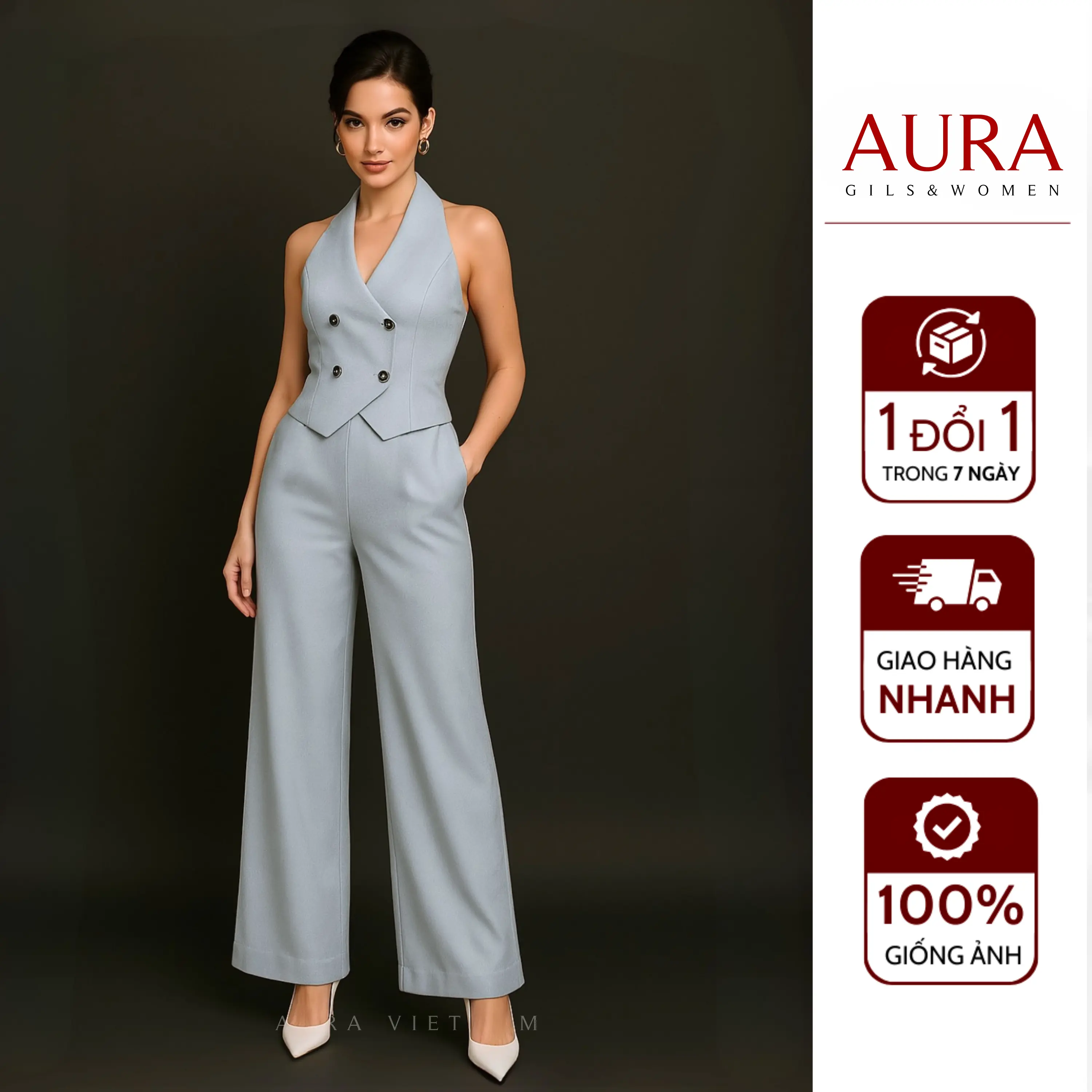 Jolie Set -  Set Gile choàng cổ sang trọng, chất liệu vải Tằm Tuyết Women Top - AURA Vietnam