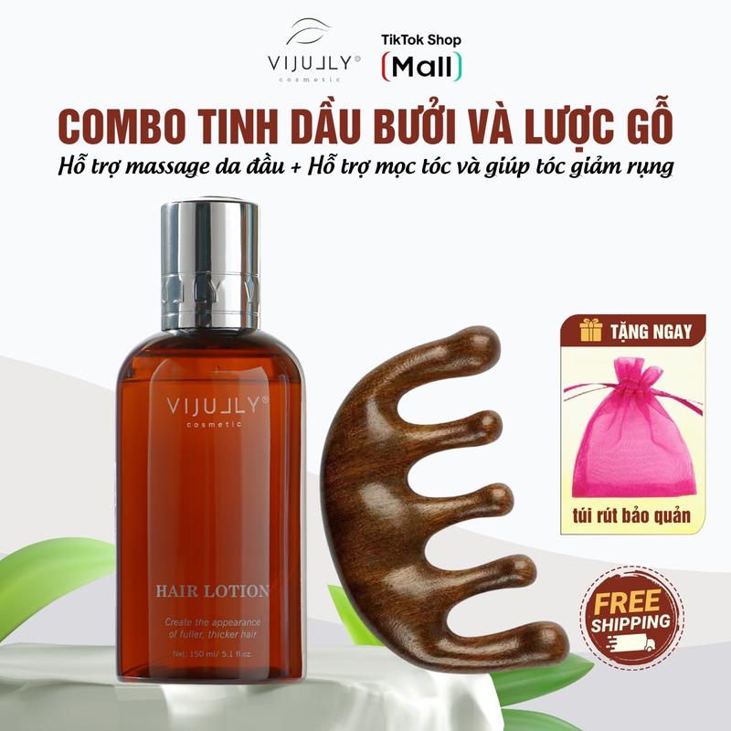 [COMBO LƯỢC] Xịt bưởi vijully, tinh dầu bưởi Vijully 150ml Serum hỗ trợ giúp tóc con phát triển nhiều, giúp giảm rụng và lược gỗ Đàn hương giúp massage da đầu Women Nữ Dưỡng Tóc Chăm Sóc Tóc