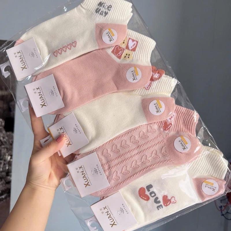 Set 10 đôi tất nữ cổ ngắn dệt kim in hoạ tiết dễ thương thời trang tất vớ nữ cotton thấm hút mồ hôi mẫu mới tat  gaucoca 0