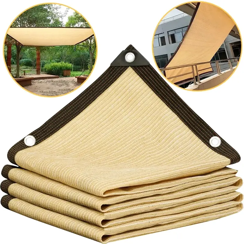 Vải che nắng đục lỗ, màu be, lưới bóng râm quấn quanh, dày dặn, cách nhiệt, thích hợp để che nắng ngoài trời vào mùa hè, buồm che nắng