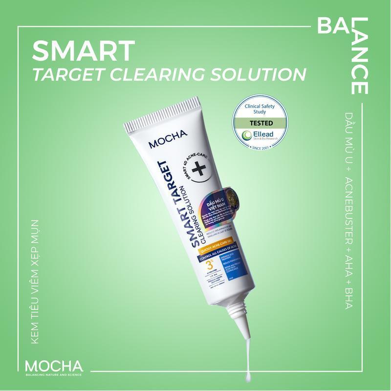 Kem Dưỡng Giảm Mụn Chuyên Sâu Nhanh Sau 8h Mocha Smart Target Clearing Solution, Giảm Sưng Viêm, Hạn Chế Thâm Sẹo gel  ngua