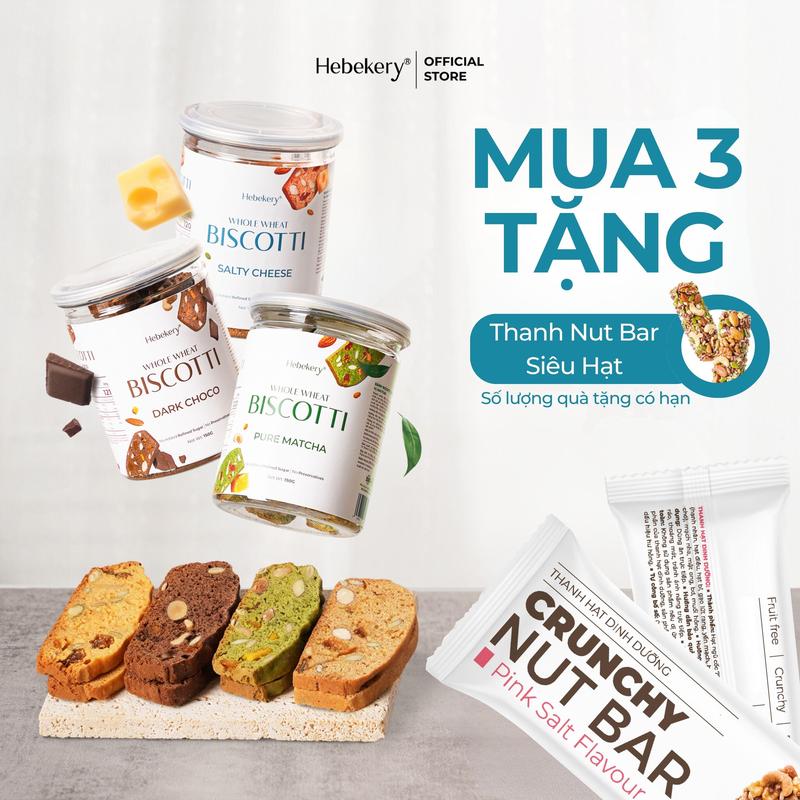 MUA 3 TẶNG 1 COMBO Trải Nghiệm 3 Hũ Biscotti Nguyên Cám Low Calories - Ngũ Cốc Trái Cây 150gr - Choco Nguyên Chất 150gr - Trà Xanh Nguyên Bản 150gr - Phô Mai Mặn 150gr Ăn Vặt Snack Food Thức Ăn Socola Bánh Quy - kèm thanh hạt dinh dưỡng biscotti