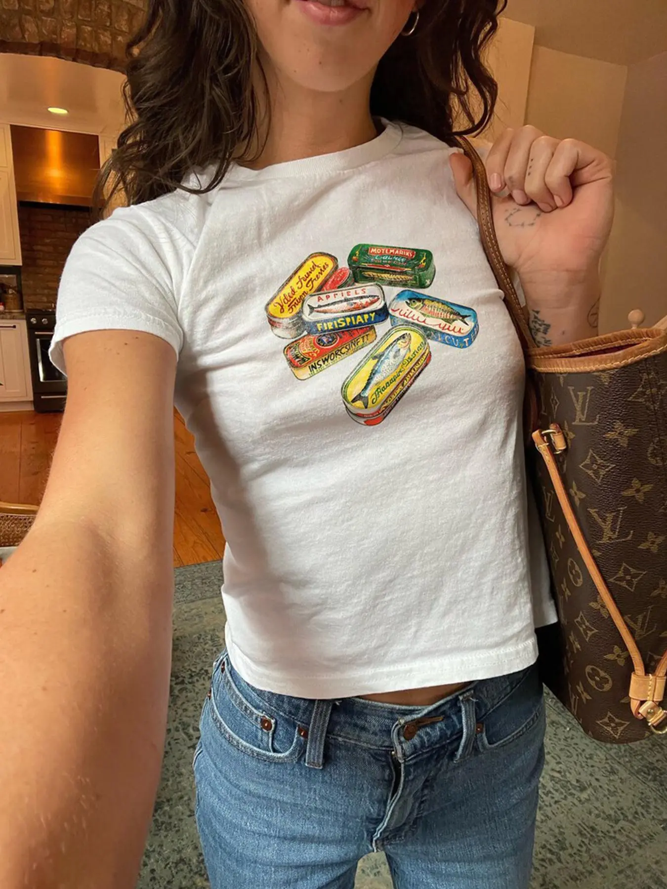 Women's Vintage Graphic Round Neck Crop Tee, Casual Slim-fitting Short Sleeve T-shirt, Ladies Summer Clothes for Daily Wear